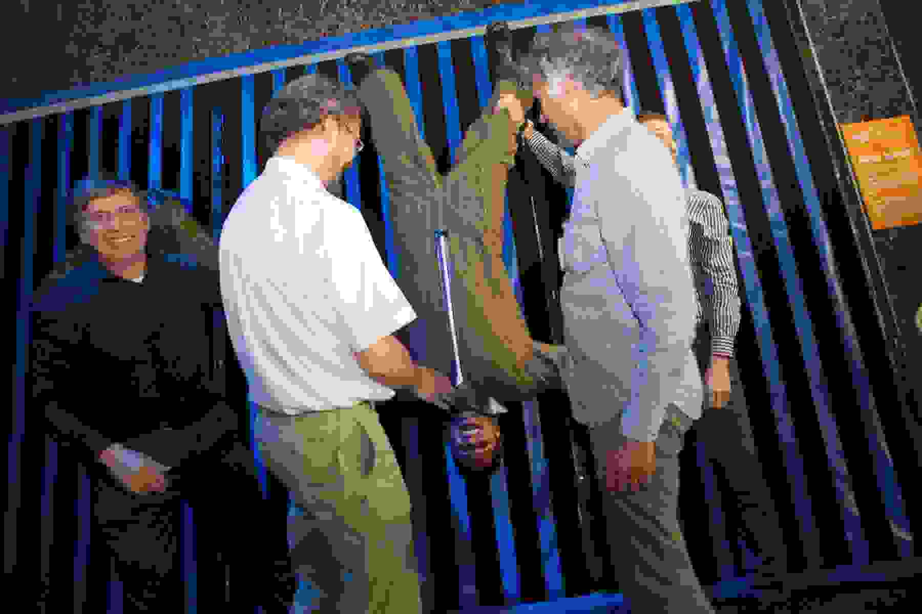 Graphene Flagship Director, Jari Kinaret, Nobel Laureate Andre Geim and Herre van der Zant of Delft University of Technology take time out from the grand opening of the Graphene Exhibition in Gothenburg’s Universeum to explore the gravity defying properties of Velcro. Credit: Graphene Flagship